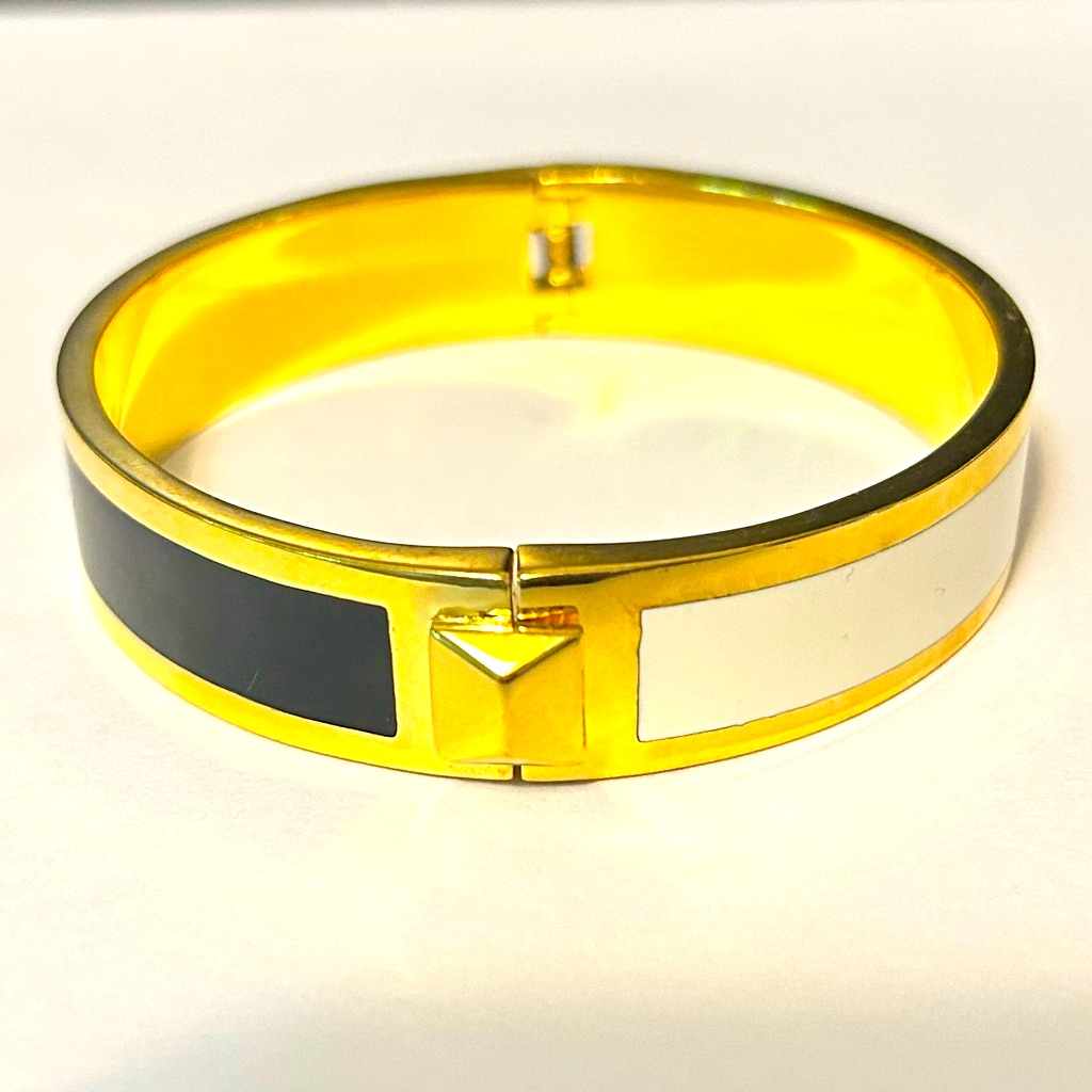 C. Wonder Two-Tone Enamel Bangle With Pyramid Detail
